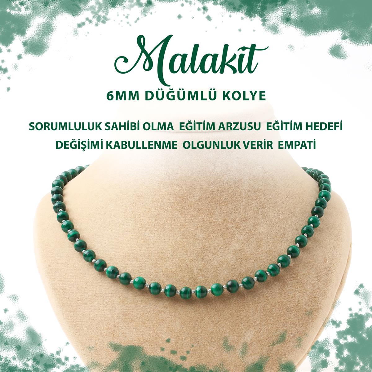 SERTİFİKALI Malakit 6 mm Düğümlü Doğal Taş Kolye