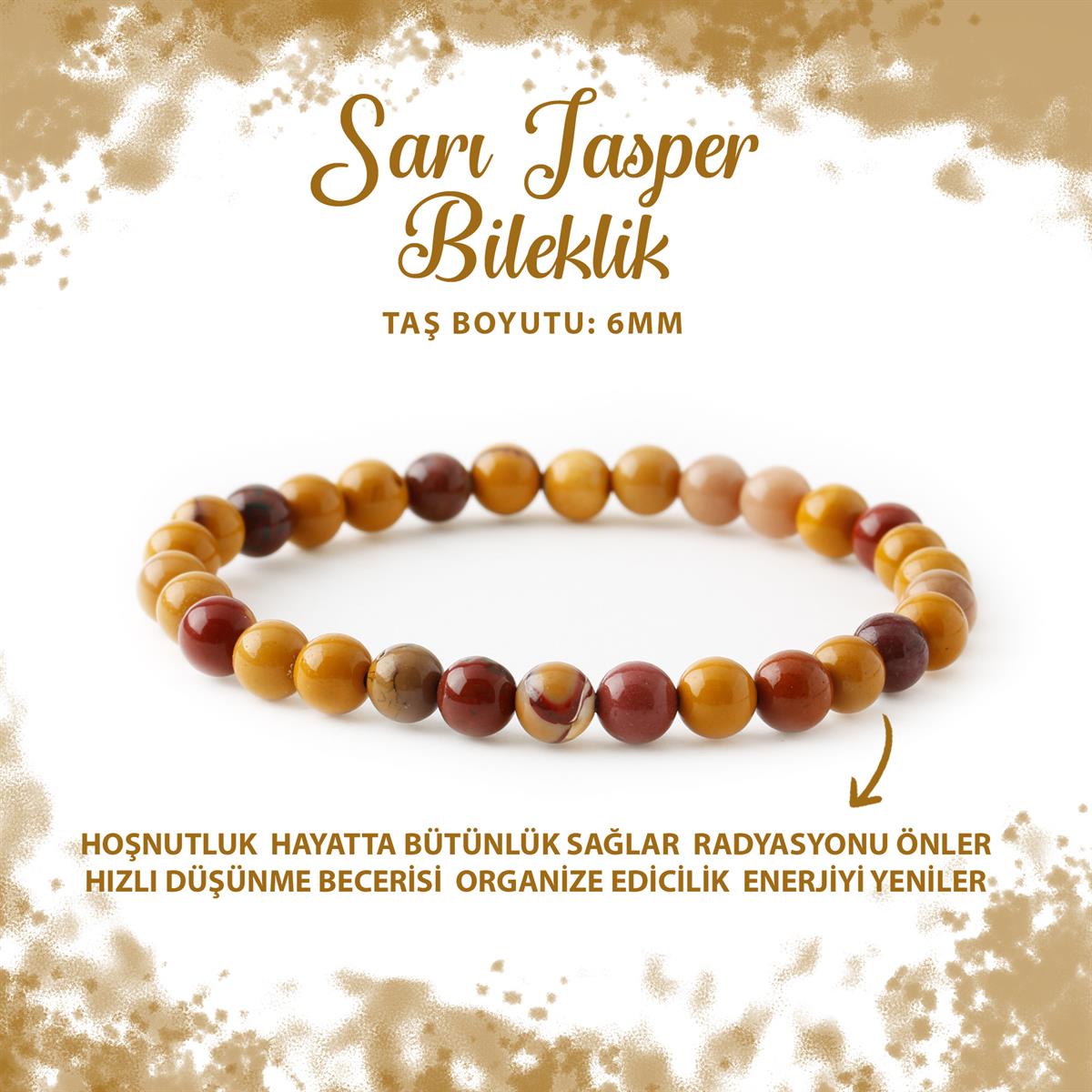 SERTİFİKALI Sarı Jasper 6mm Doğal Taş Bileklik