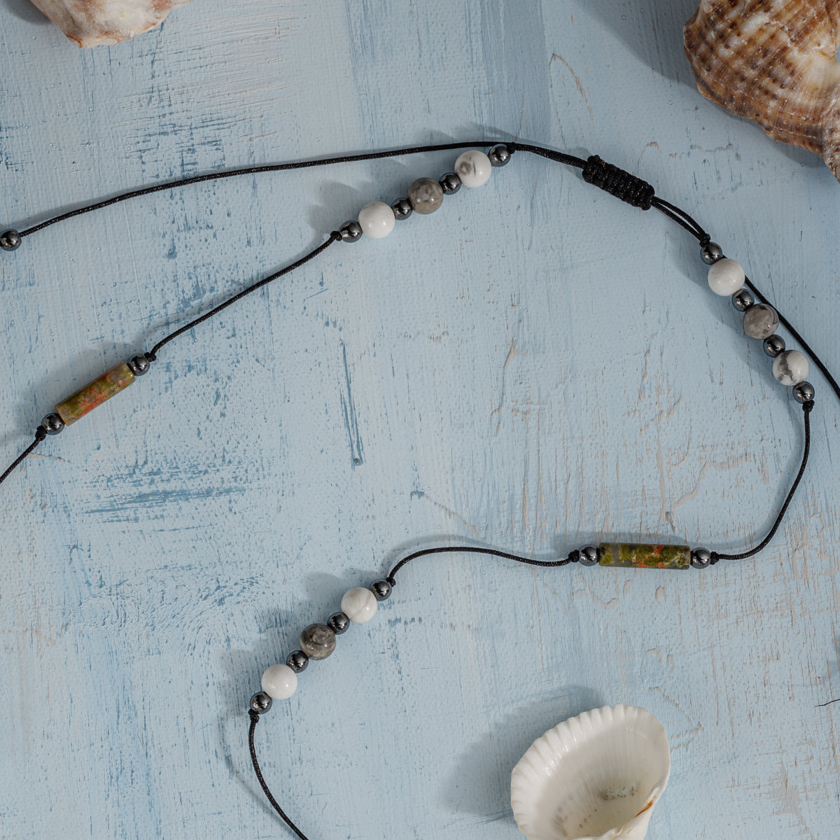 Çıpa Havlit, Hematit ve Unakit  Gümüş Tasarım Kolye