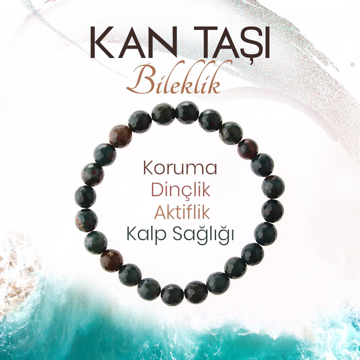 SERTİFİKALI Kan Taşı  Orjinal ( Taşlar) Doğaltaş Bileklik 8 mm, B973
