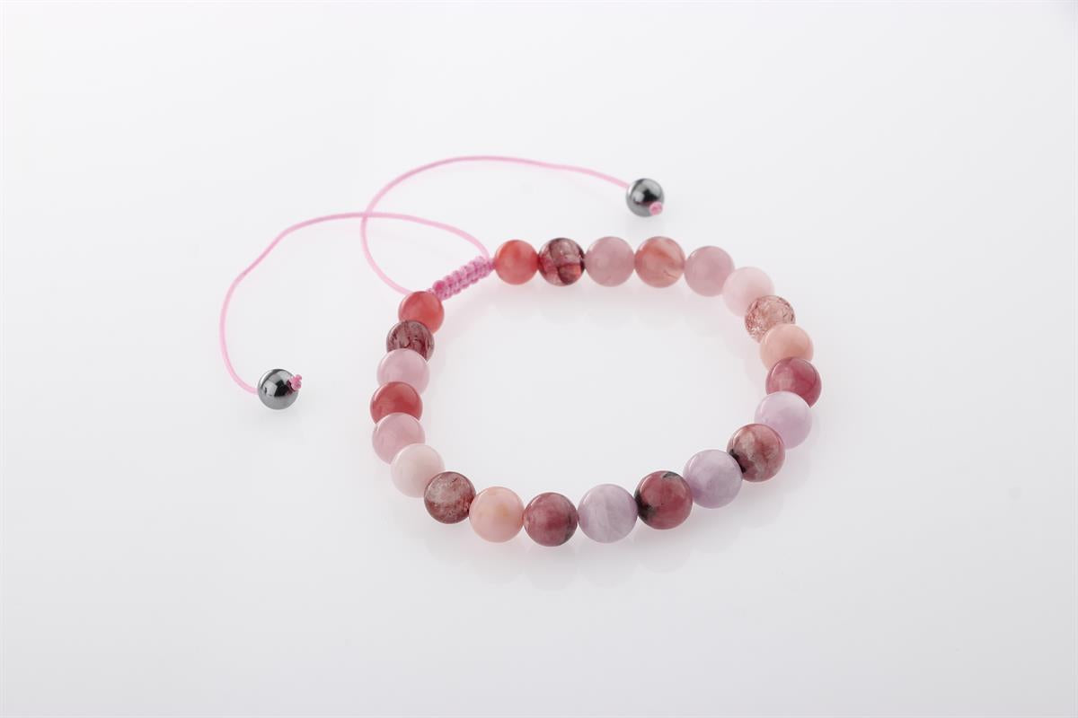 Pembe Kuvars, Pembe Opal, Altın Rutilli Kuvars, Hakiki Yemen Akiği, Rodokrozit, Kunzit Bileklik B905