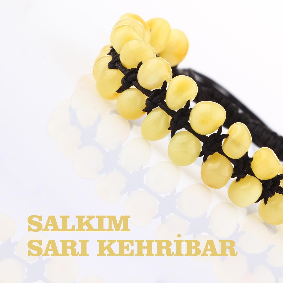 SERTİFİKALI Salkım Sarı Kehribar,  Orjinal ( Taşlar) Doğaltaş Bileklik 6 mm, B895