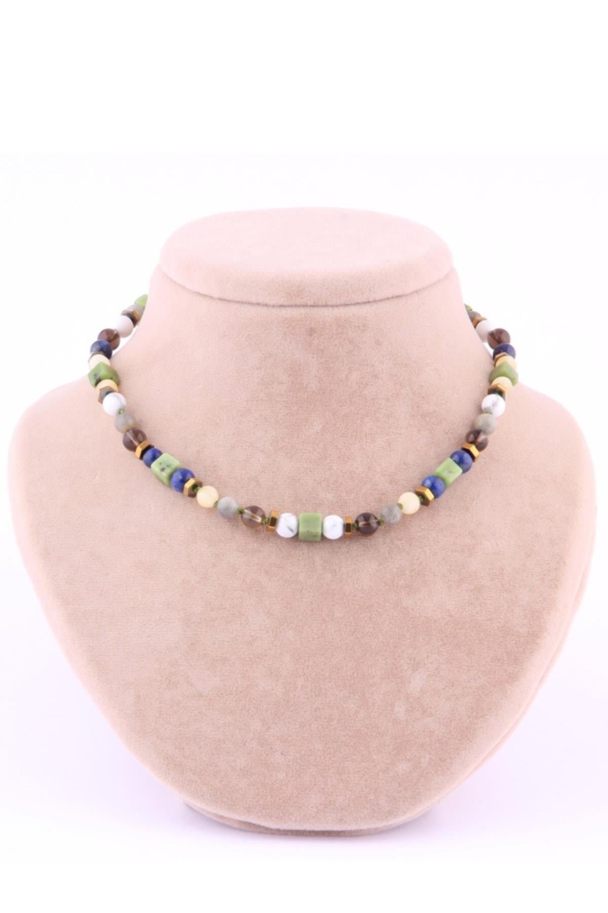 SERTİFİKALI Rodokrosit-dumanlı Kuvars-kalsit-havlit-lapis-yeşim-labradorit Öğrenci Kolye