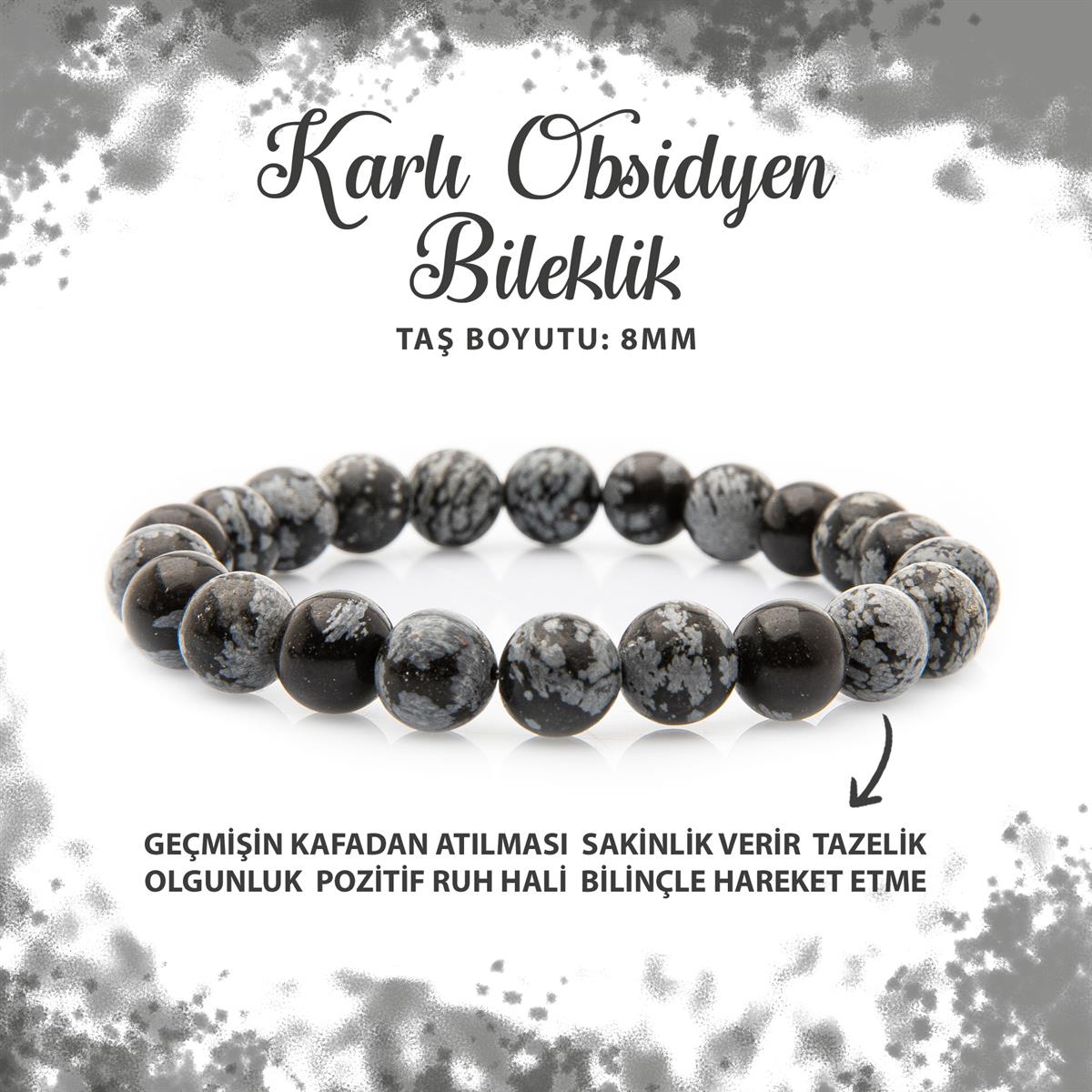 SERTİFİKALI Karlı Obsidyen 8mm Doğal Taş Bileklik
