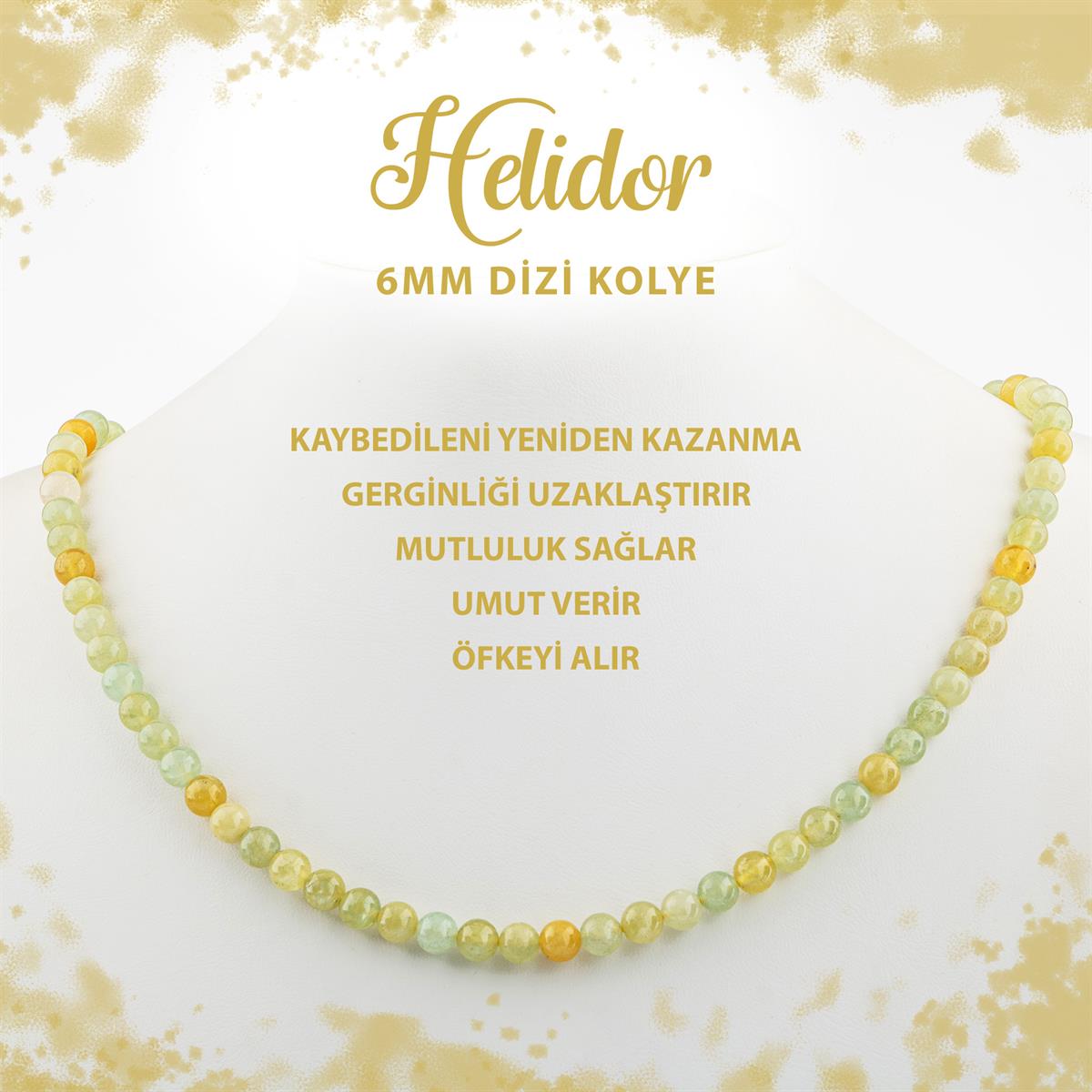 SERTİFİKALI Helidor 6 mm Dizi Doğal Taş Kolye
