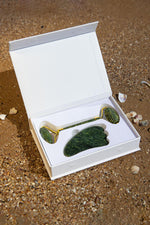 Sertifikalı Yeşim Tırtıklı Roller &amp; Gua Sha %100 Orjinal Doğal Taş