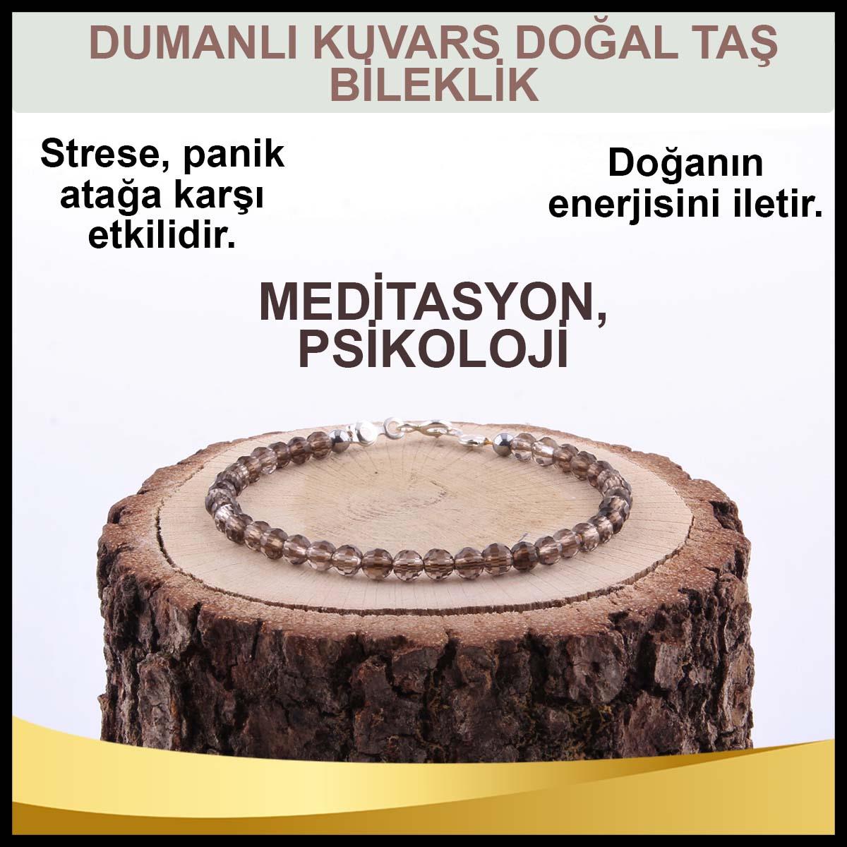 SERTİFİKALI Dumanlı Kuvars  Orjinal ( Taşlar) Doğaltaş Bileklik 3 mm - B810