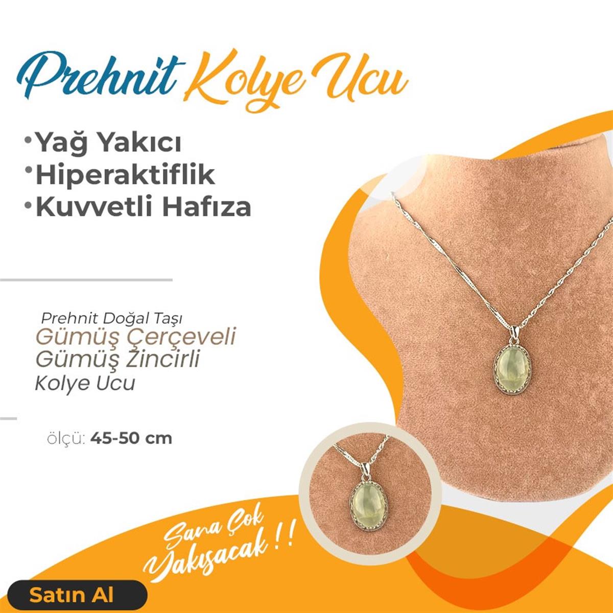 SERTİFİKALI Prehnit  Orjinal ( Taşlar) Doğaltaş Kolye Ucu, Gümüş zincirle birlikte 2x1,5 cm, M476