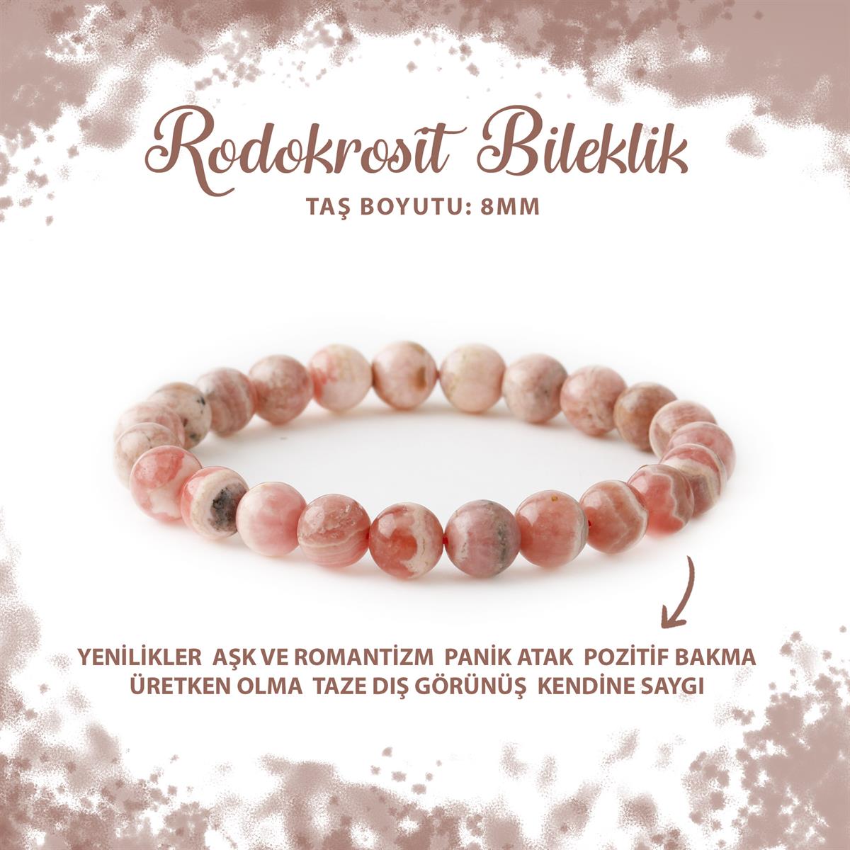 SERTİFİKALI Rodokrosit 8mm Doğal Taş Bileklik