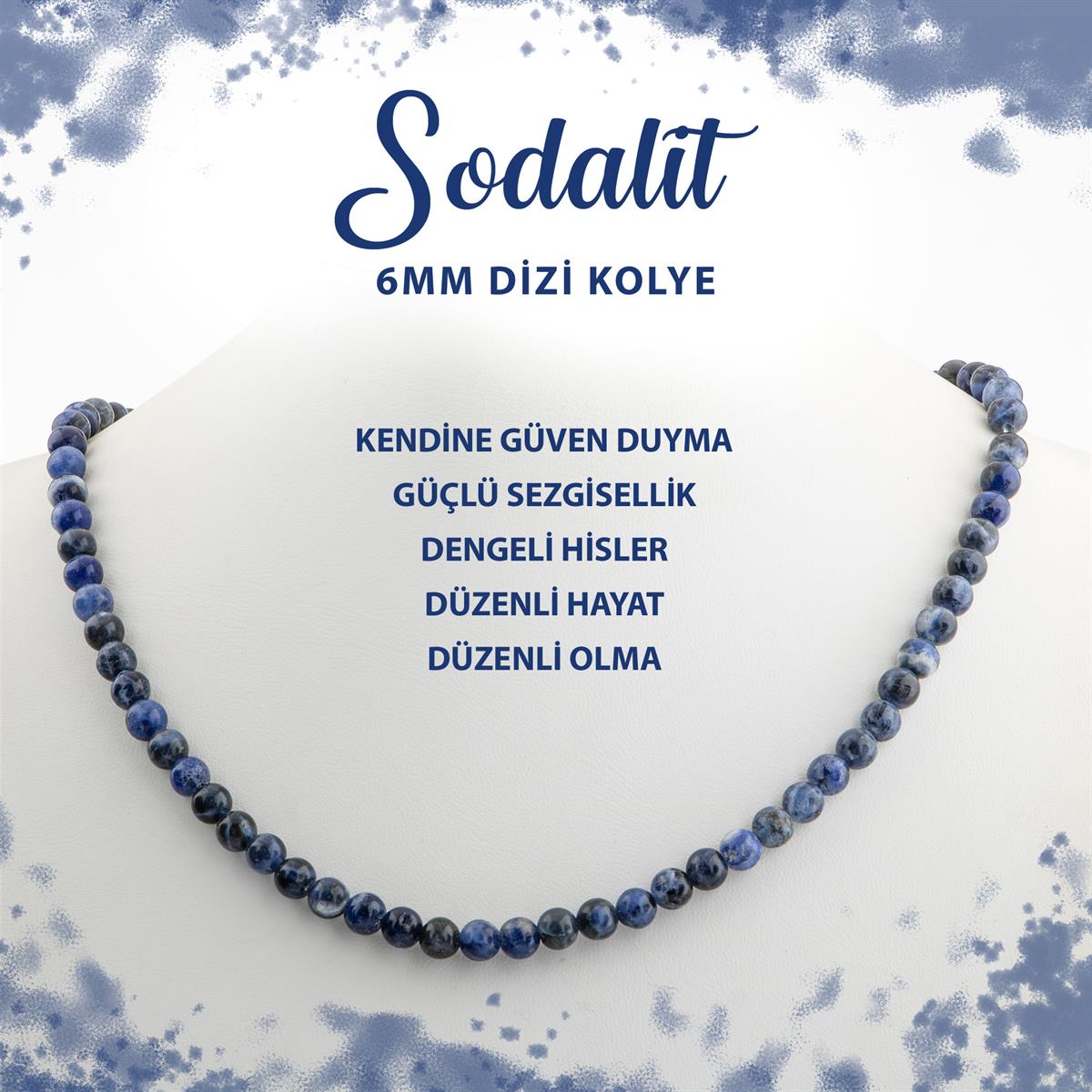 SERTİFİKALI Sodalit 6 mm Dizi Doğal Taş Kolye