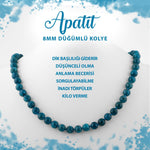 SERTİFİKALI Mavi Apatit 8 mm Düğümlü Doğal Taş Kolye