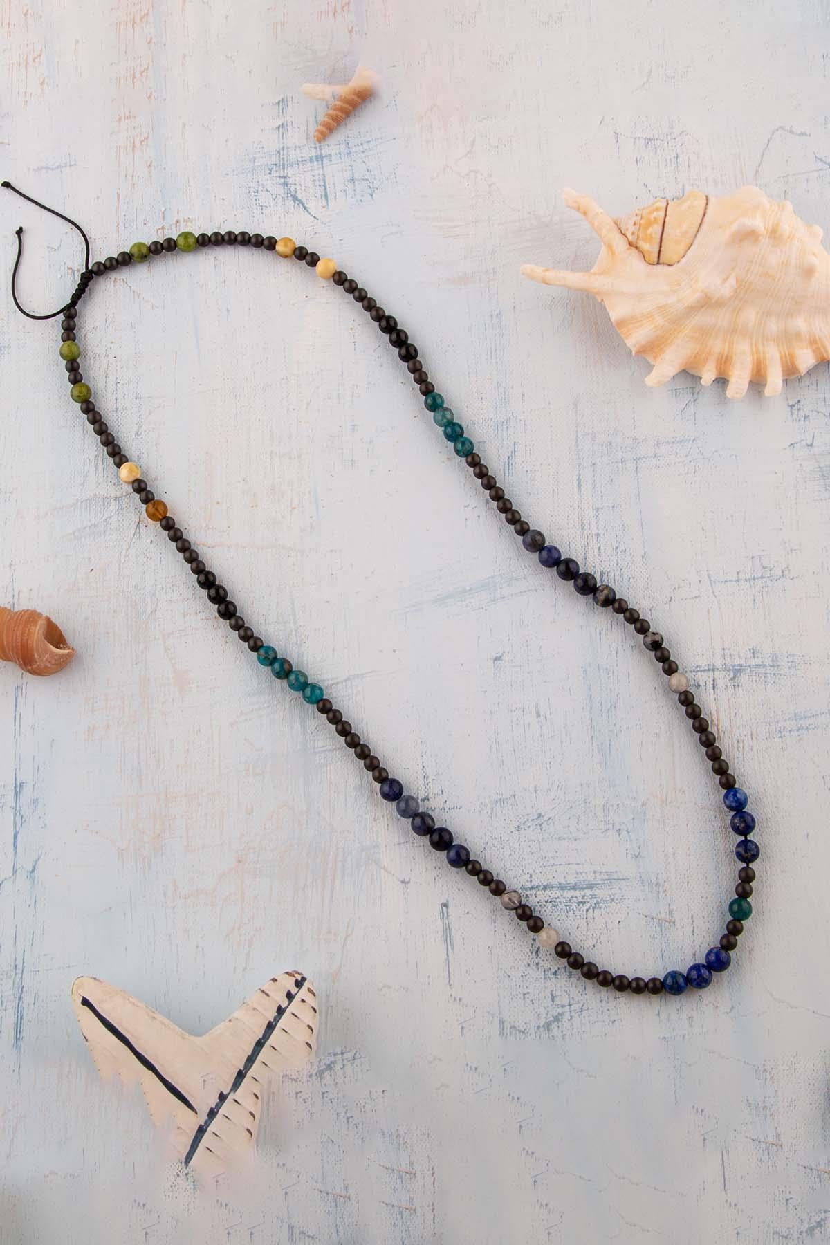 Sertifikalı Boğa Burcu Doğal Taş Kolye  (Yeşim-Opal-Turmalin-Apatit-Lapis Lazuli-Sodalit-Kuvars)