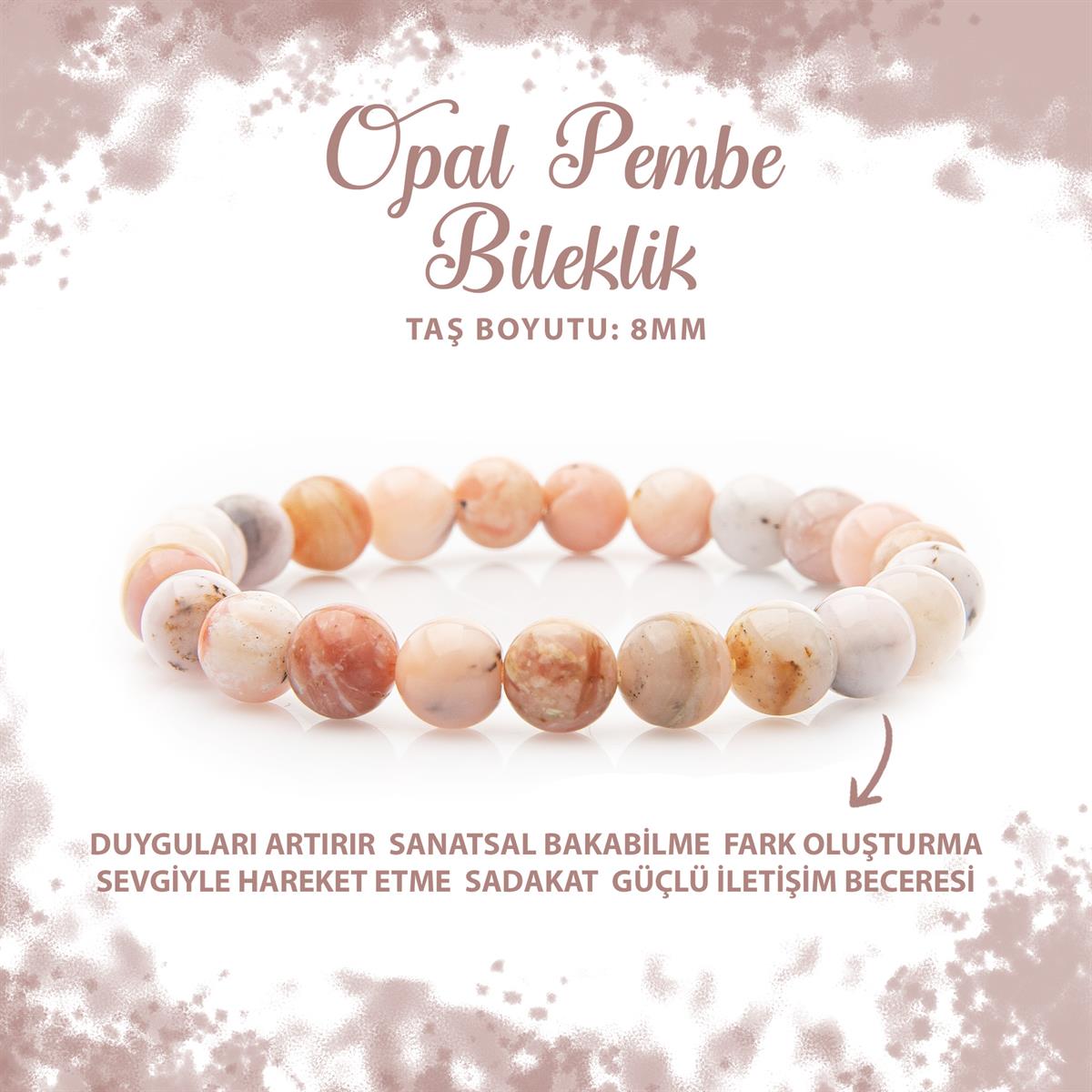 SERTİFİKALI Opal Pembe 8mm Doğal Taş Bileklik