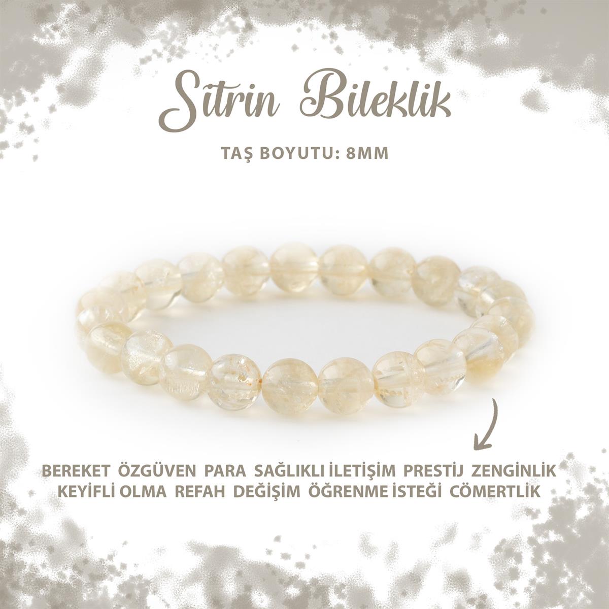 SERTİFİKALI Sitrin 8mm Doğal Taş Bileklik