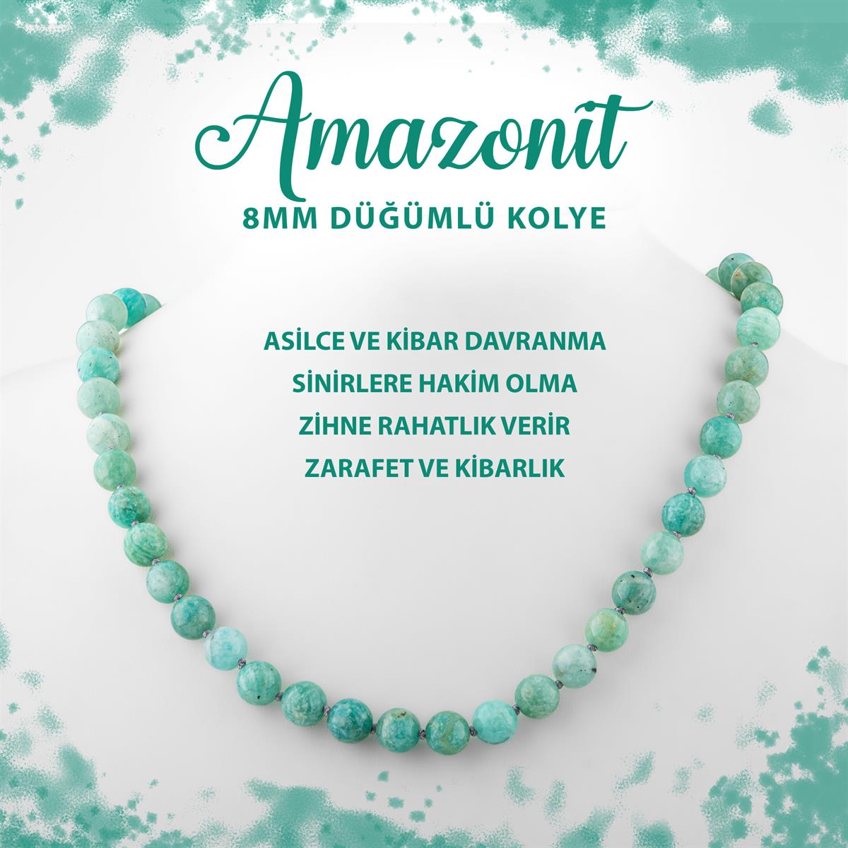 SERTİFİKALI Amazonit 8 mm Düğümlü Doğal Taş Kolye