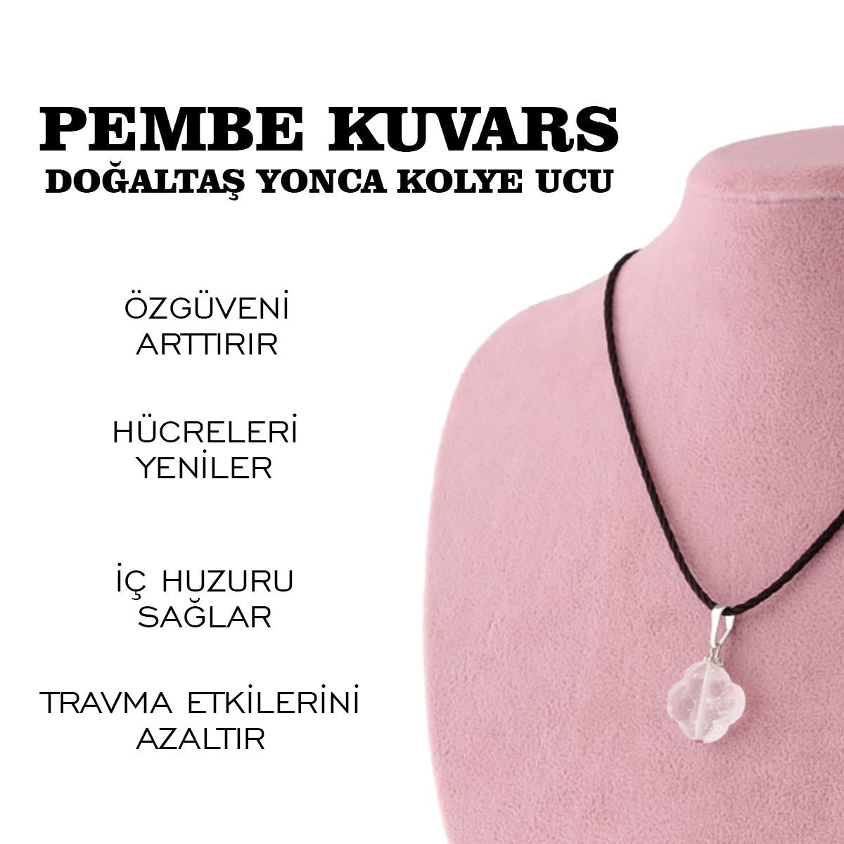 SERTİFİKALI Pembe Kuvars Yonca  Orjinal ( Taşlar) Doğaltaş Kolye Ucu M441