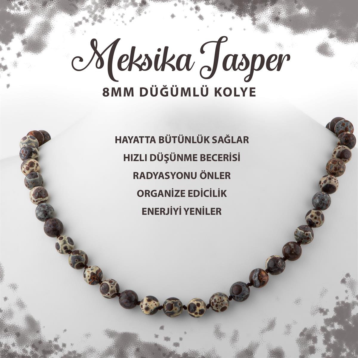SERTİFİKALI Meksika Jasper 8 mm Düğümlü Doğal Taş Kolye
