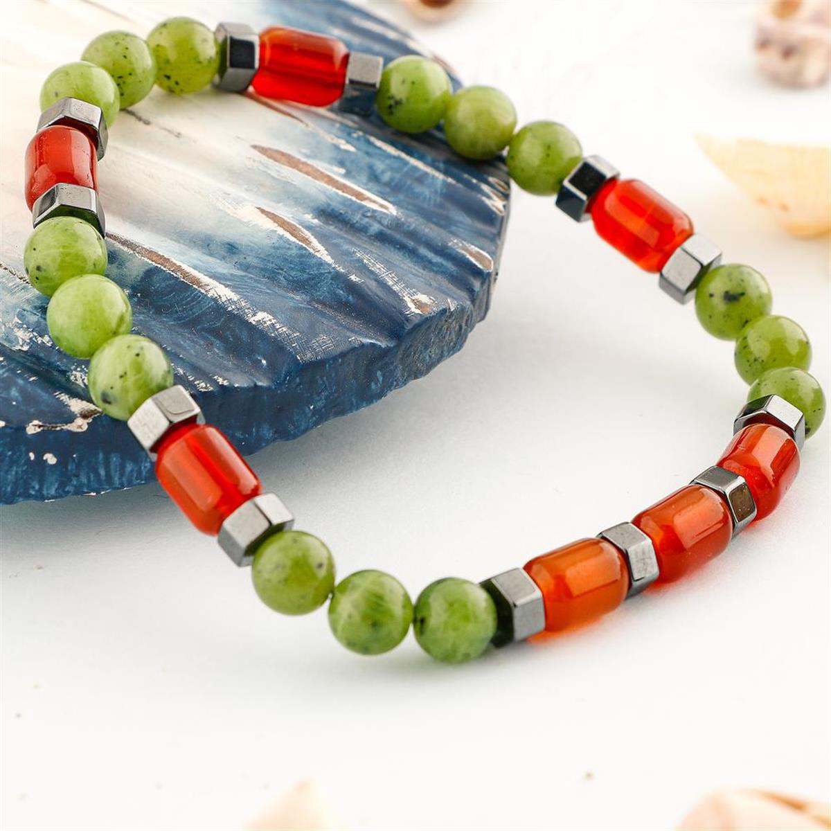 SERTİFİKALI Genel Sağlık Doğal Taş Bileklik Akik Yeşim Hematit 6mm B006