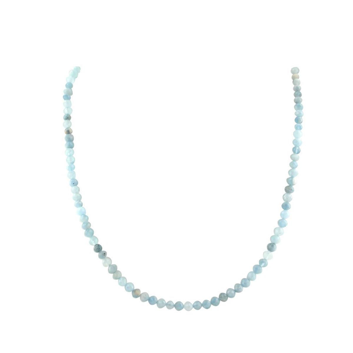SERTİFİKALI Mavi Tonlu Akumarin  Orjinal ( Taşlar) Doğaltaş Kolye 55cm - 6mm