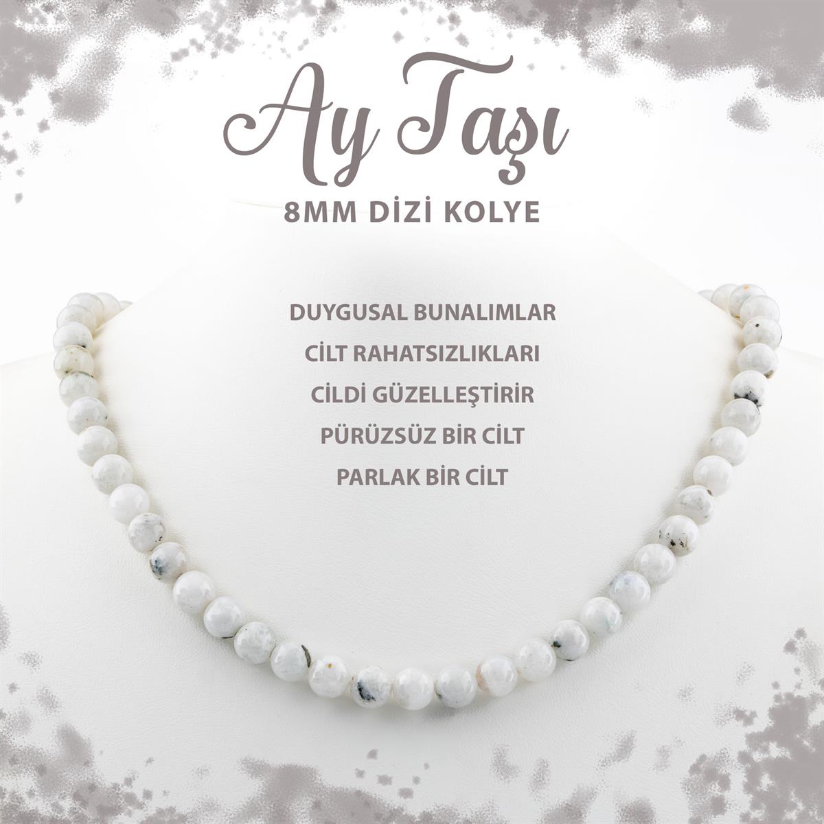 SERTİFİKALI Ay Taşı 8 mm Dizi Doğal Taş Kolye