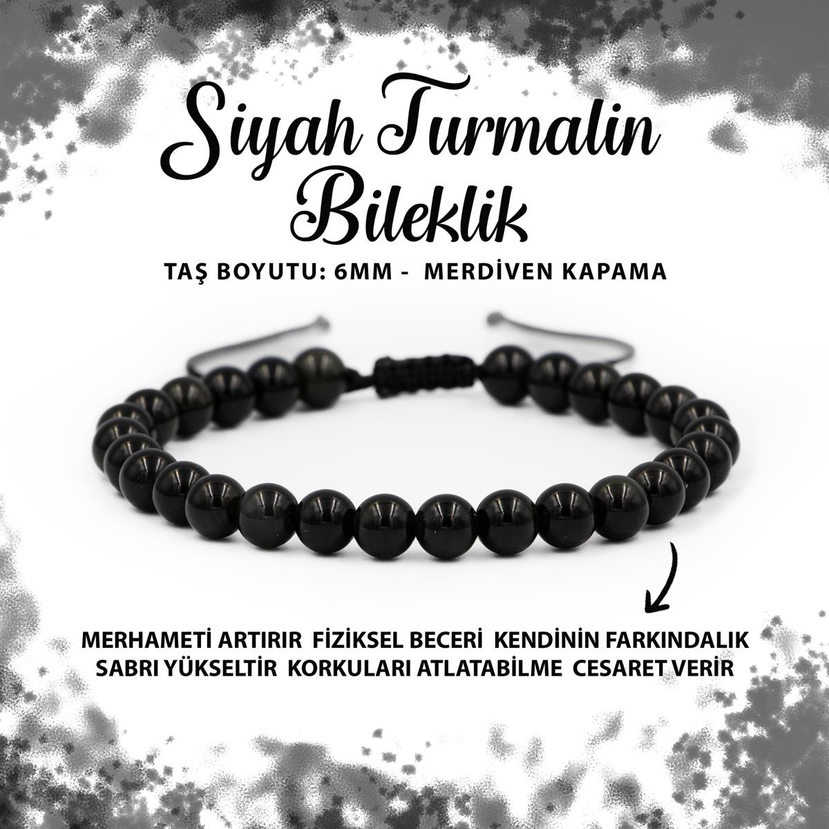 SERTİFİKALI Siyah Turmalin 6mm Merdiven Kapama Doğal Taş Bileklik