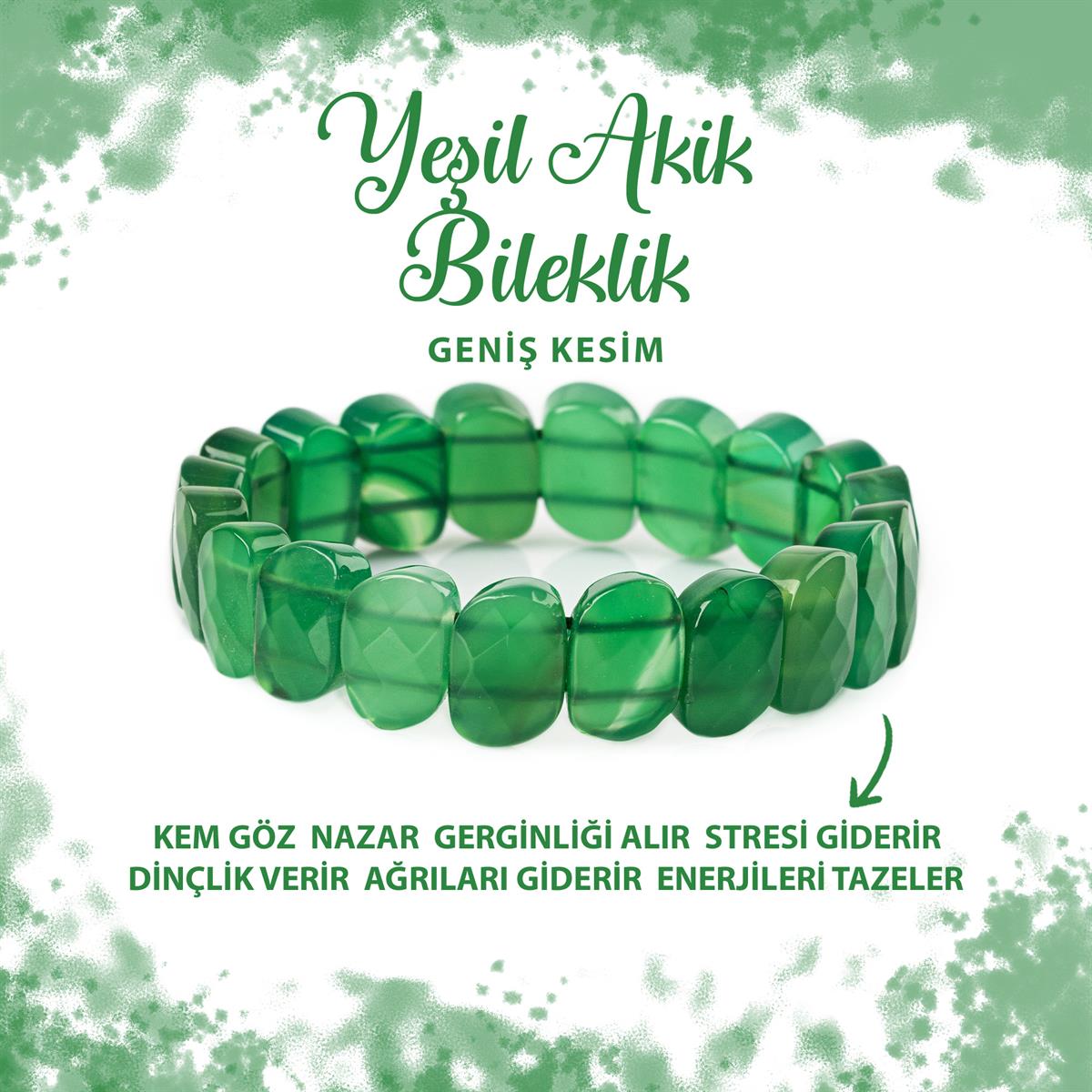 SERTİFİKALI Yeşil Akik Doğal Taş Özel Kesim Geniş Kesim Bileklik