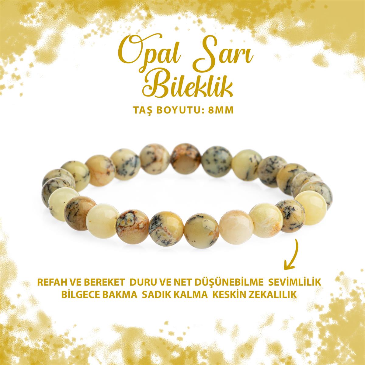 SERTİFİKALI Opal Sarı 8mm Doğal Taş Bileklik