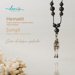 Dalgıç Kolye Hematit - Şungit Gümüş Tasarım Makrome Kolye