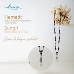 Dalgıç Kolye Hematit - Şungit Gümüş Tasarım Makrome Kolye