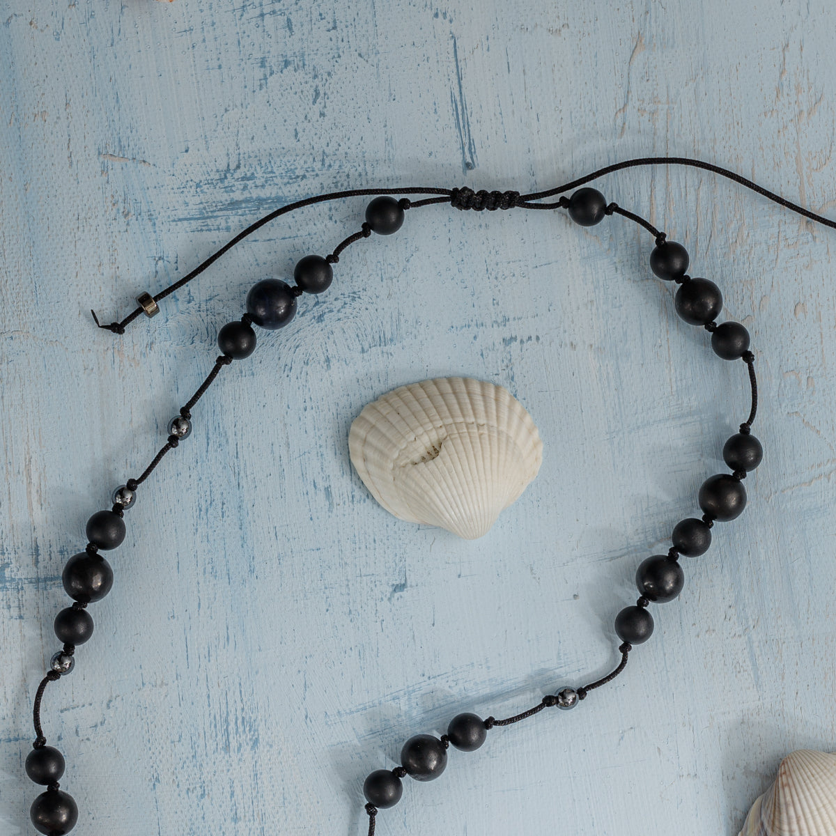 Dalgıç Kolye Hematit - Şungit Gümüş Tasarım Makrome Kolye