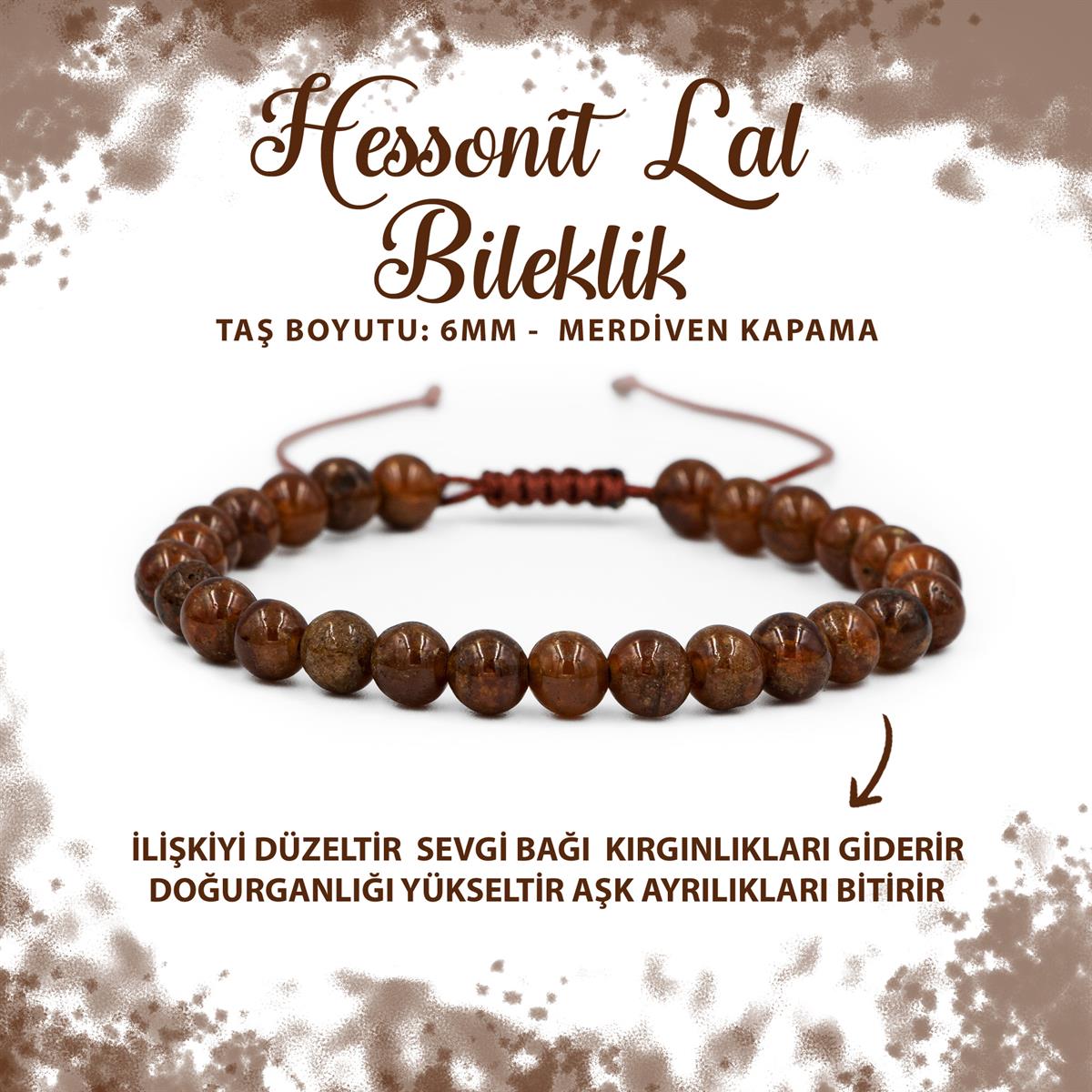 SERTİFİKALI Hessonit Lal 6mm Merdiven Kapama Doğal Taş Bileklik
