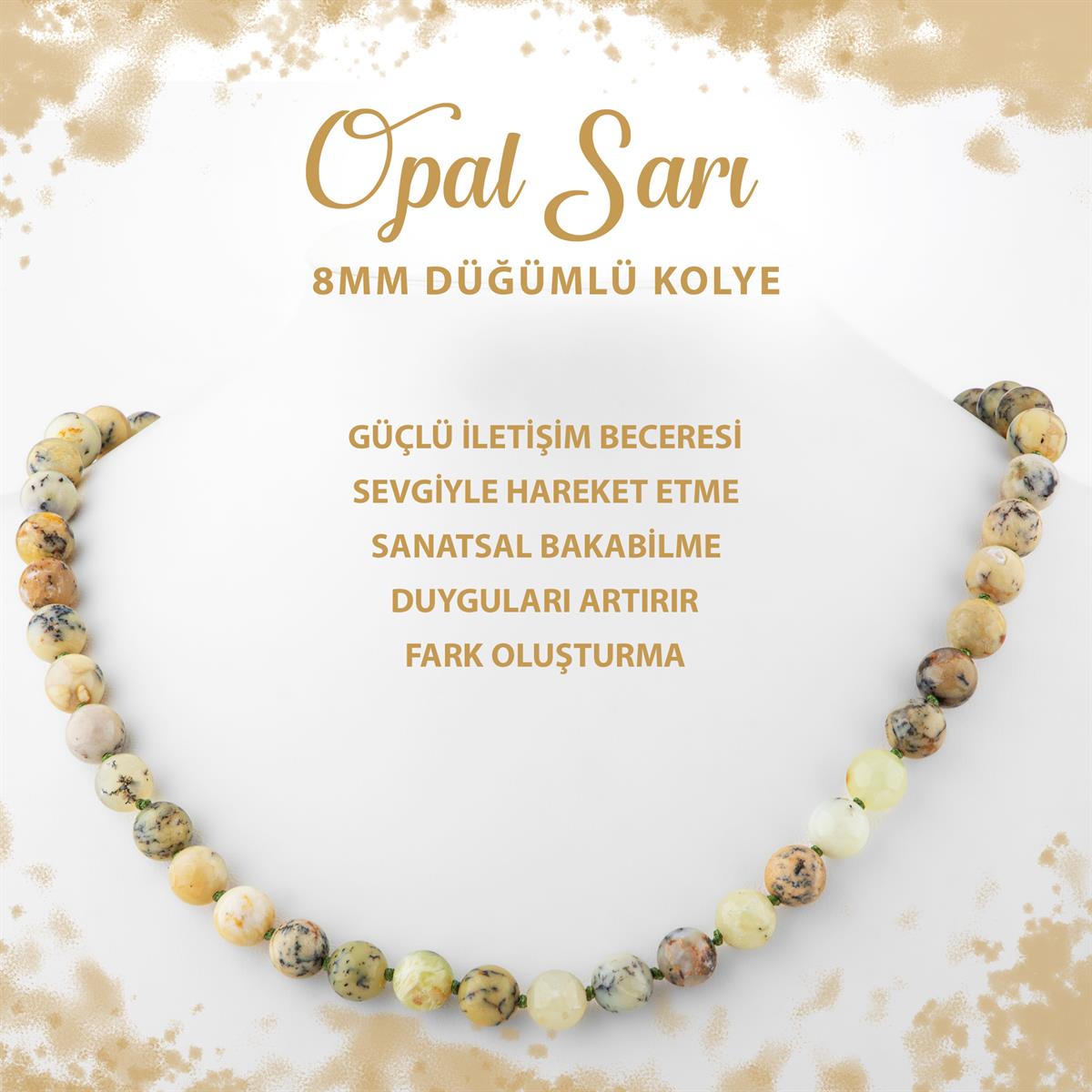 SERTİFİKALI Opal Sarı 8 mm Düğümlü Doğal Taş Kolye
