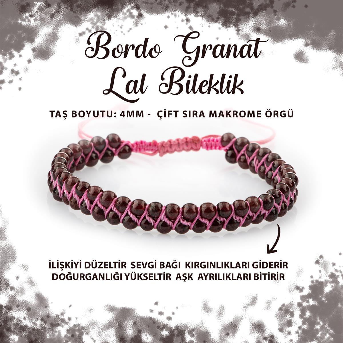 SERTİFİKALI Bordo Granat Lal 4mm Çift Sıra Doğal Taş Bileklik