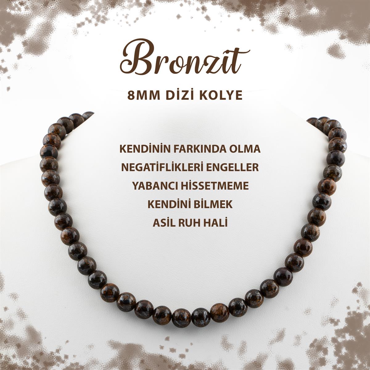 SERTİFİKALI Bronzit 8 mm Dizi Doğal Taş Kolye