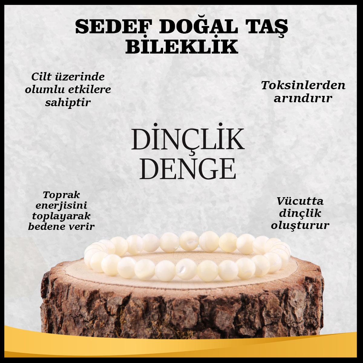 SERTİFİKALI Sedef  Orjinal ( Taşlar) Doğaltaş Bileklik 6 mm - B846