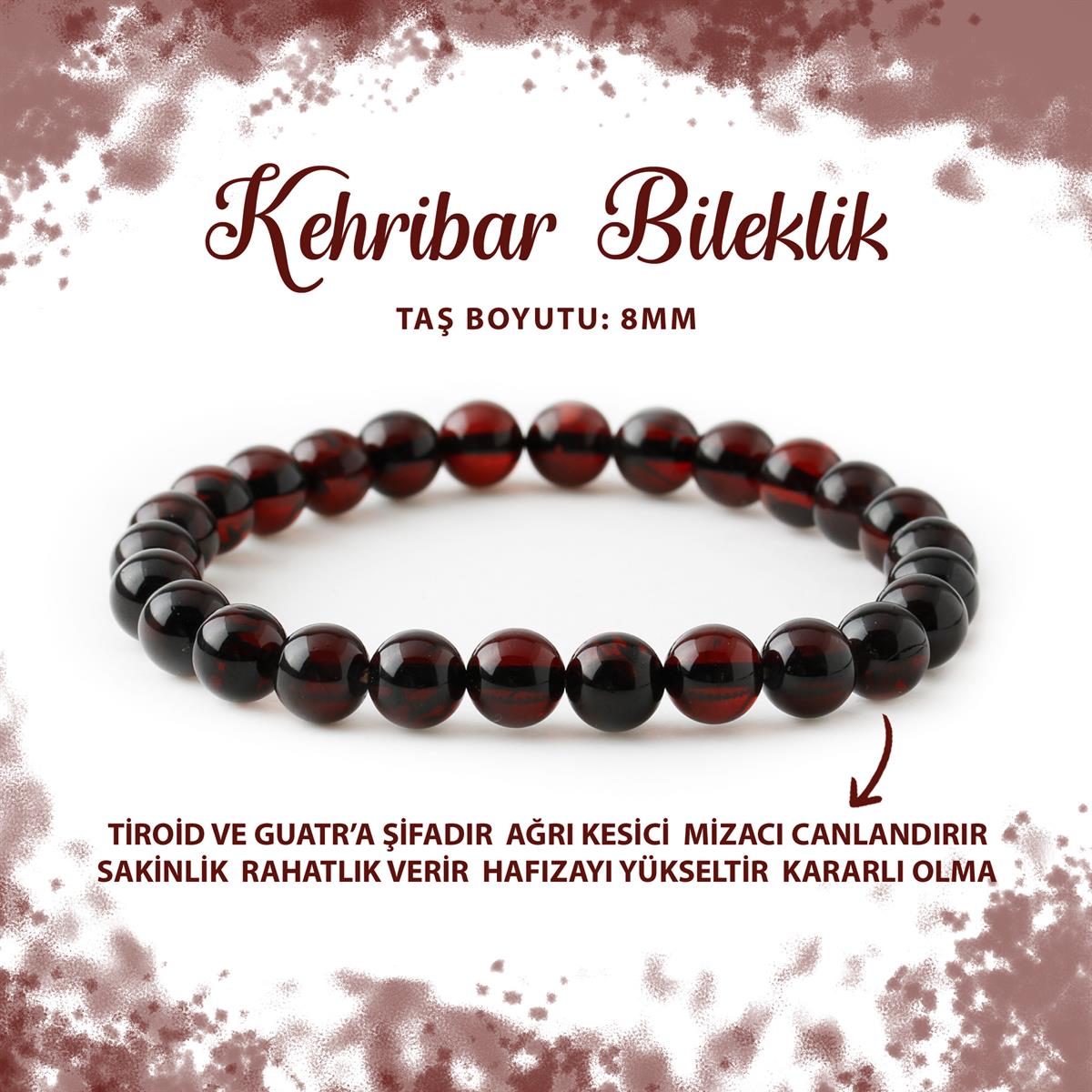SERTİFİKALI Sertifikalı Orjinal Kehribar 8mm Doğal Taş Bileklik