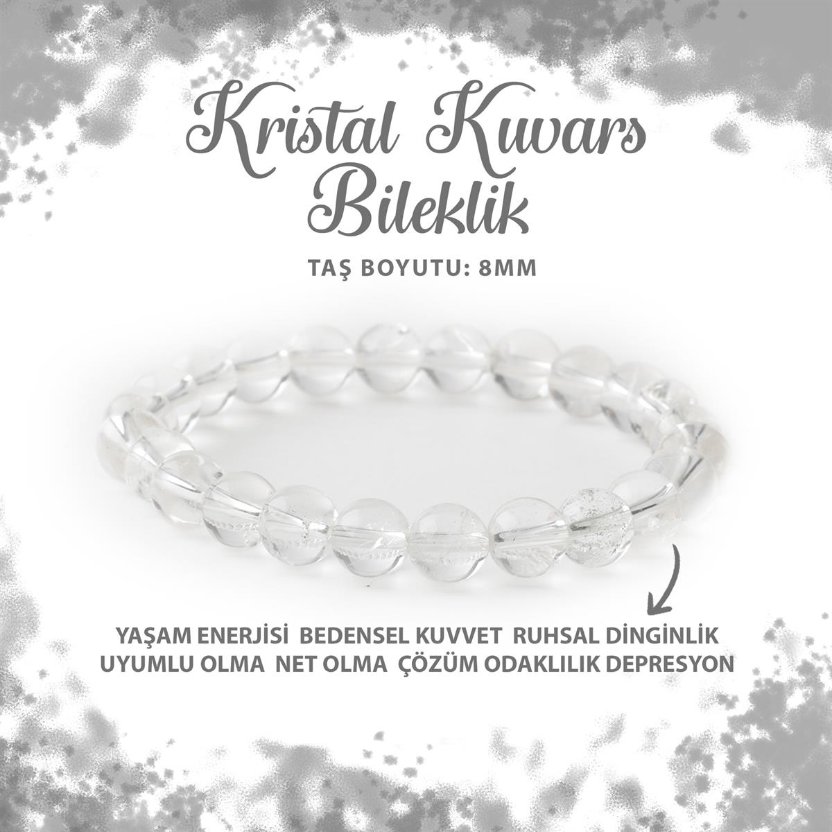 SERTİFİKALI Kristal Kuvars 8mm Doğal Taş Bileklik