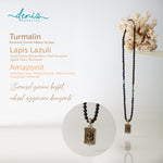 Dümen Kolye Lapis Lazuli - Turmalin - Amazonit Gümüş Tasarım Makrome Kolye
