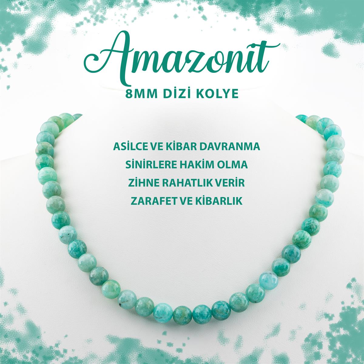 SERTİFİKALI Amazonit 8 mm Dizi Doğal Taş Kolye