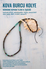 Sertifikalı Kova Burcu Doğal Taş Kolye (Kaplan Gözü-Akuamarin-Yeşim-Amazonit-Pirit-Florit-Hematit)