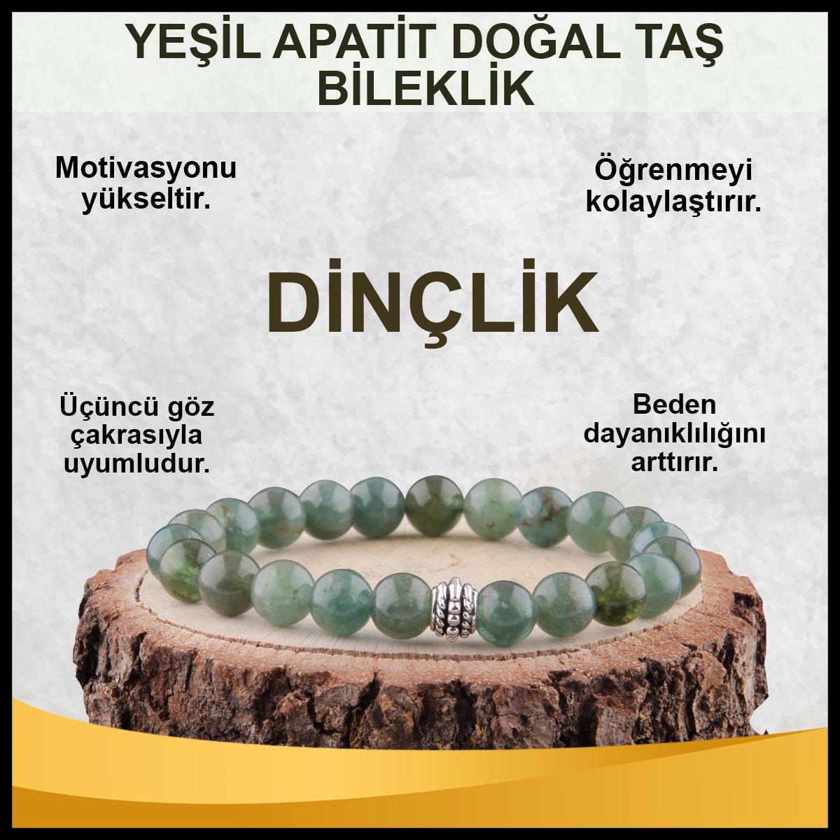 SERTİFİKALI Yeşil Apatit  Orjinal ( Taşlar) Doğaltaş Bileklik 8 mm - B867