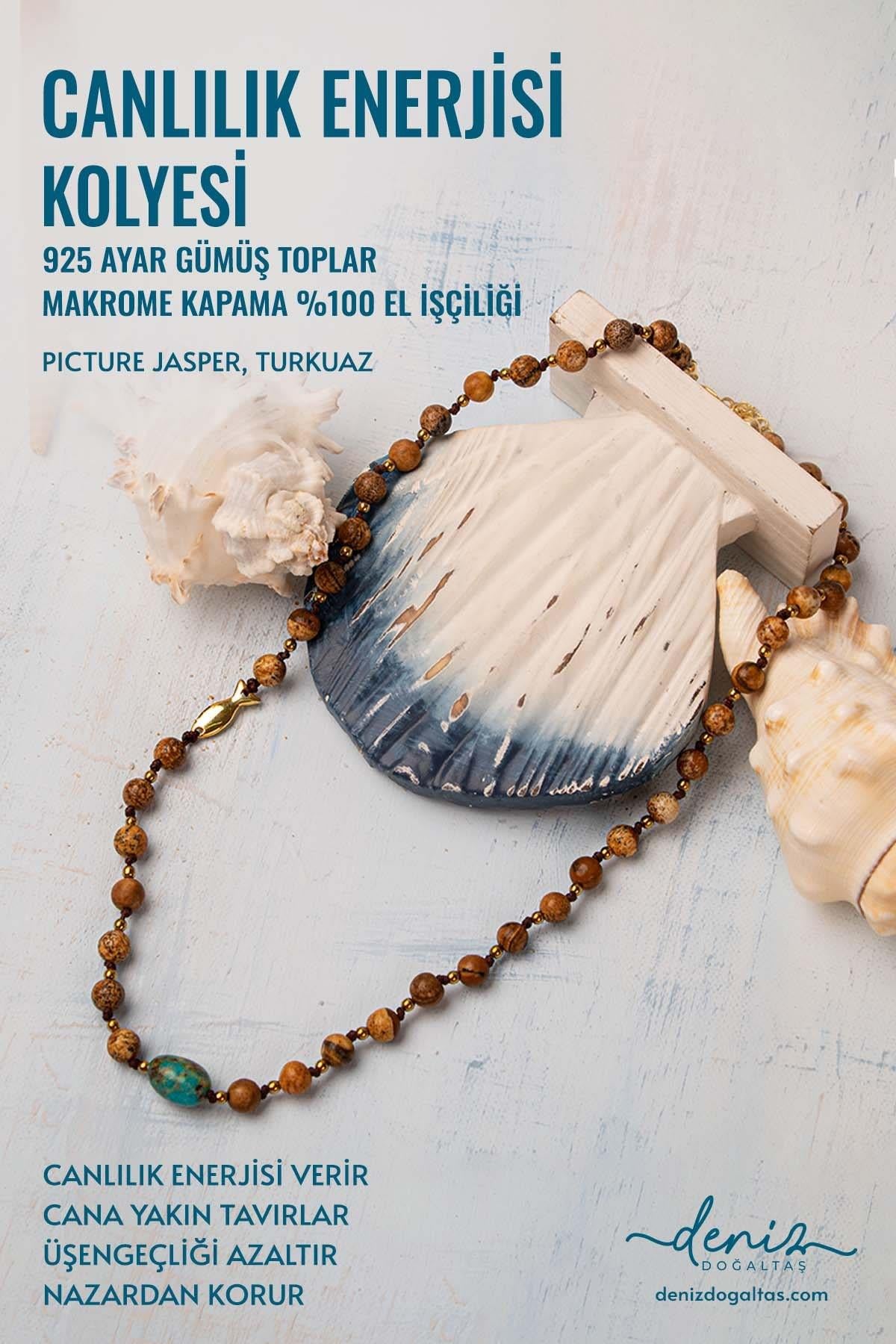 Sertifikalı Canlılık Enerjisi Kolyesi - El Yapımı (Picture Jasper-Turkuaz)