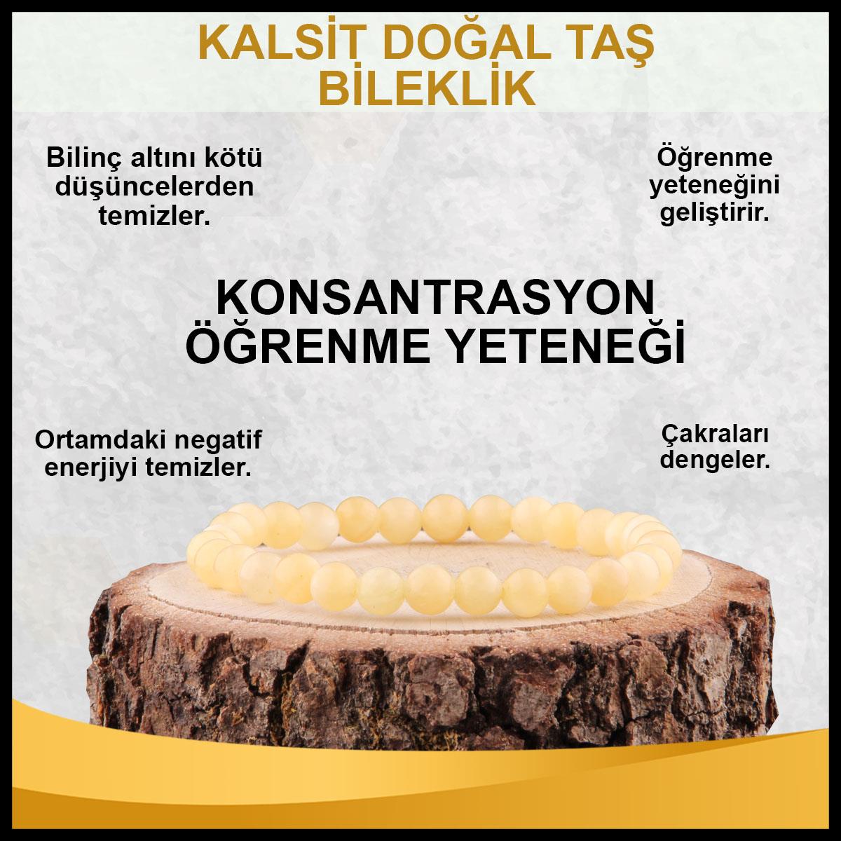 SERTİFİKALI Kalsit  Orjinal ( Taşlar) Doğaltaş Bileklik 6 mm - B827