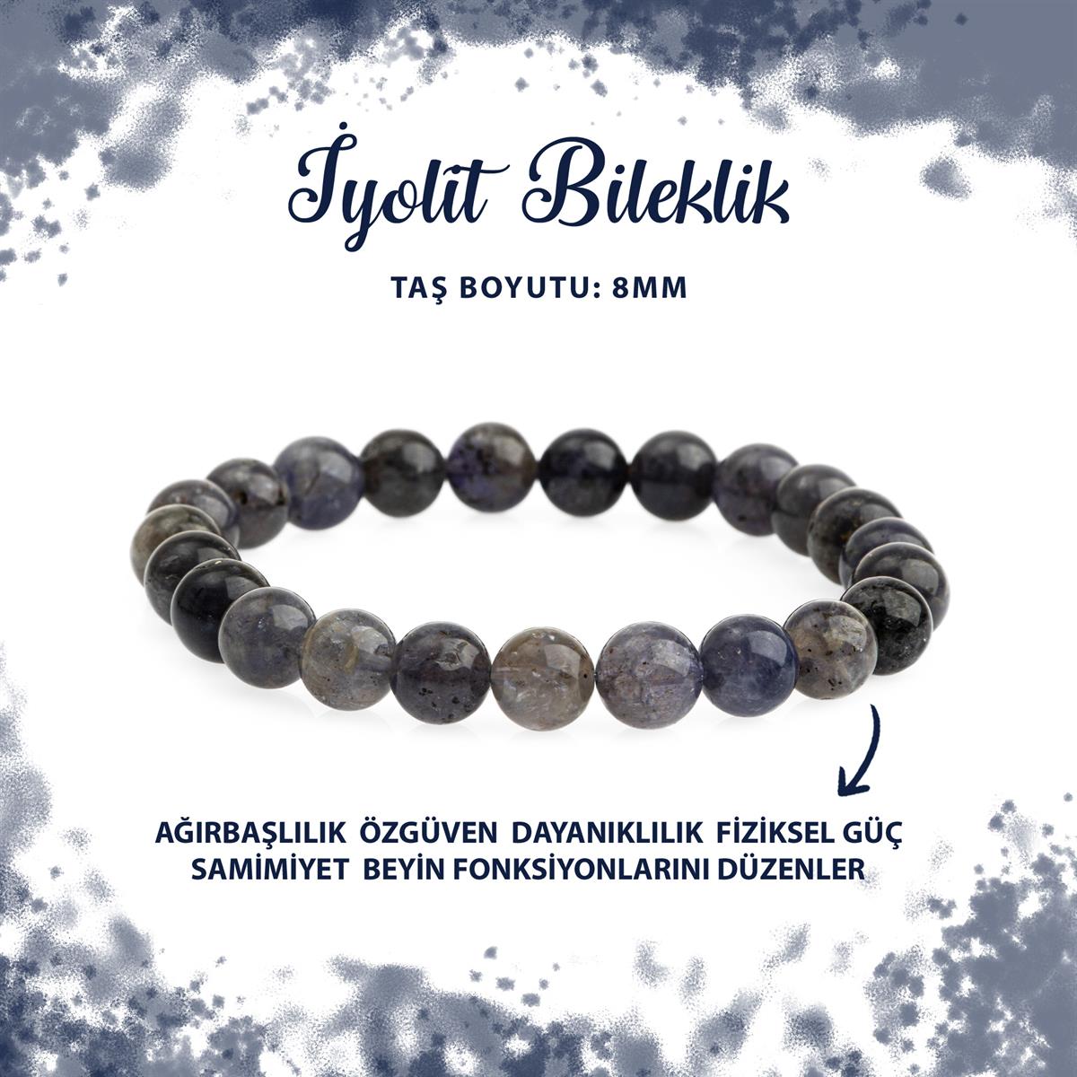 SERTİFİKALI İyolit 8mm Doğal Taş Bileklik
