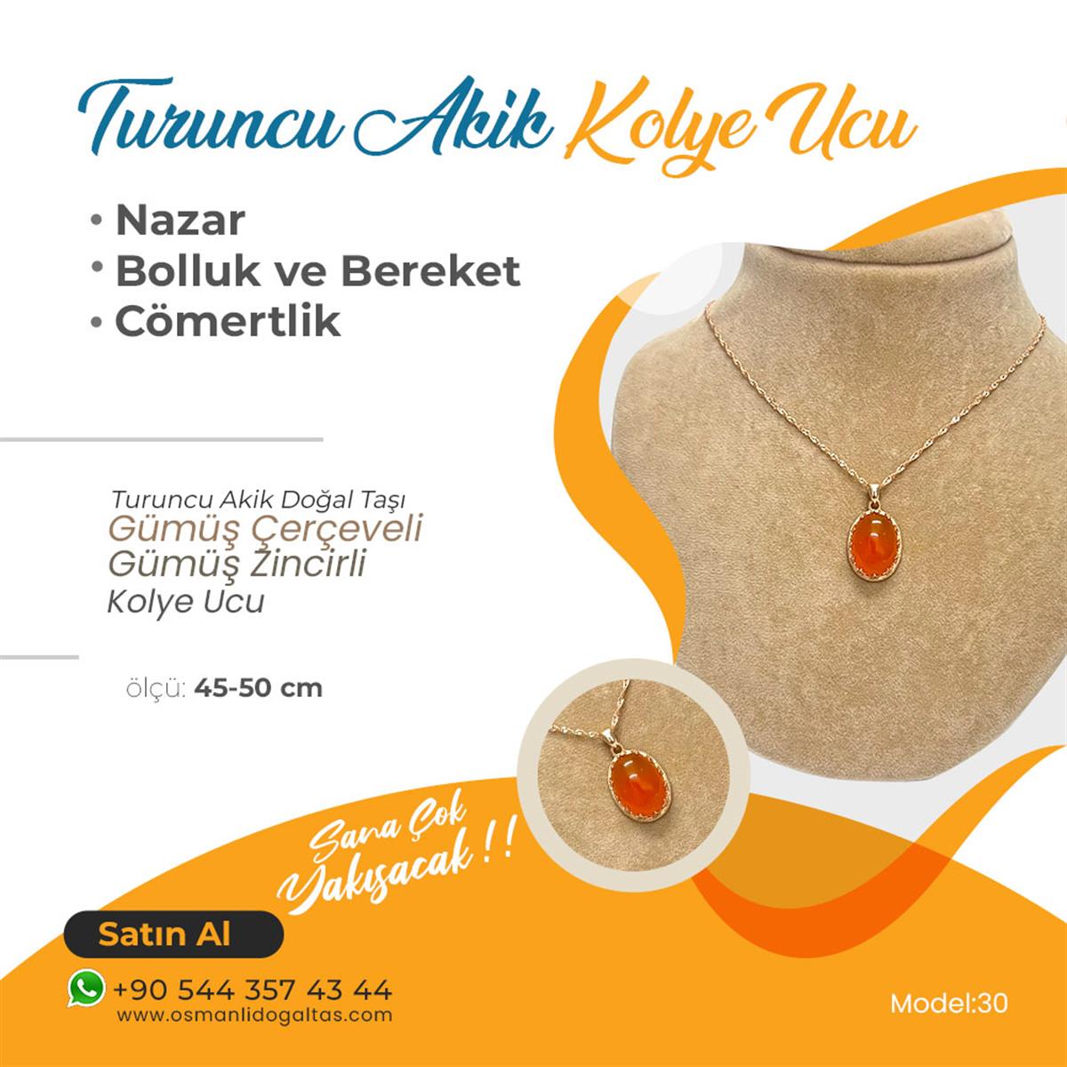 SERTİFİKALI Turuncu Akik  Orjinal ( Taşlar) Doğaltaş Kolye Ucu, Gümüş zincirle birlikte KU036