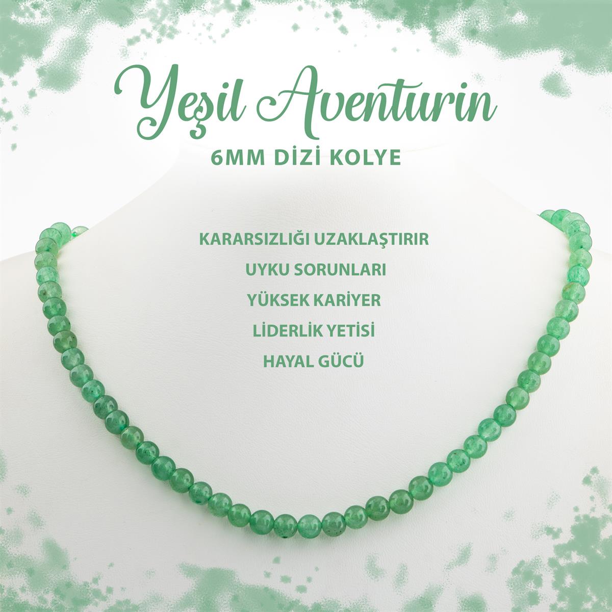 SERTİFİKALI Yeşil Aventurin 6 mm Dizi Doğal Taş Kolye