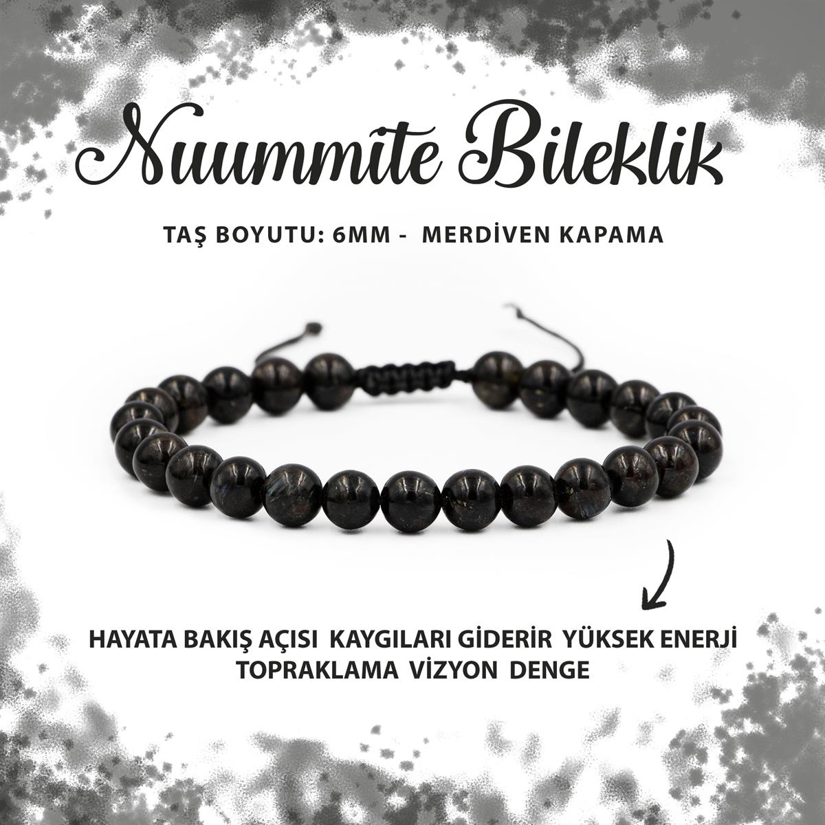 SERTİFİKALI Nuummite 6mm Merdiven Kapama Doğal Taş Bileklik