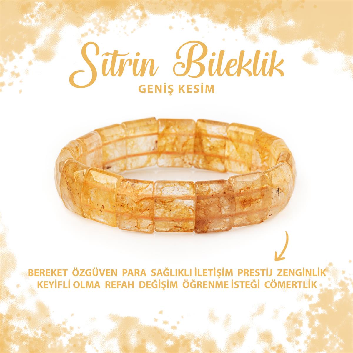 SERTİFİKALI Sitrin Doğal Taş Balık Sırtı Geniş Kesim Bileklik