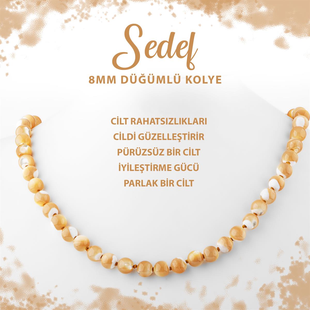 SERTİFİKALI Sedef 8 mm Düğümlü Doğal Taş Kolye