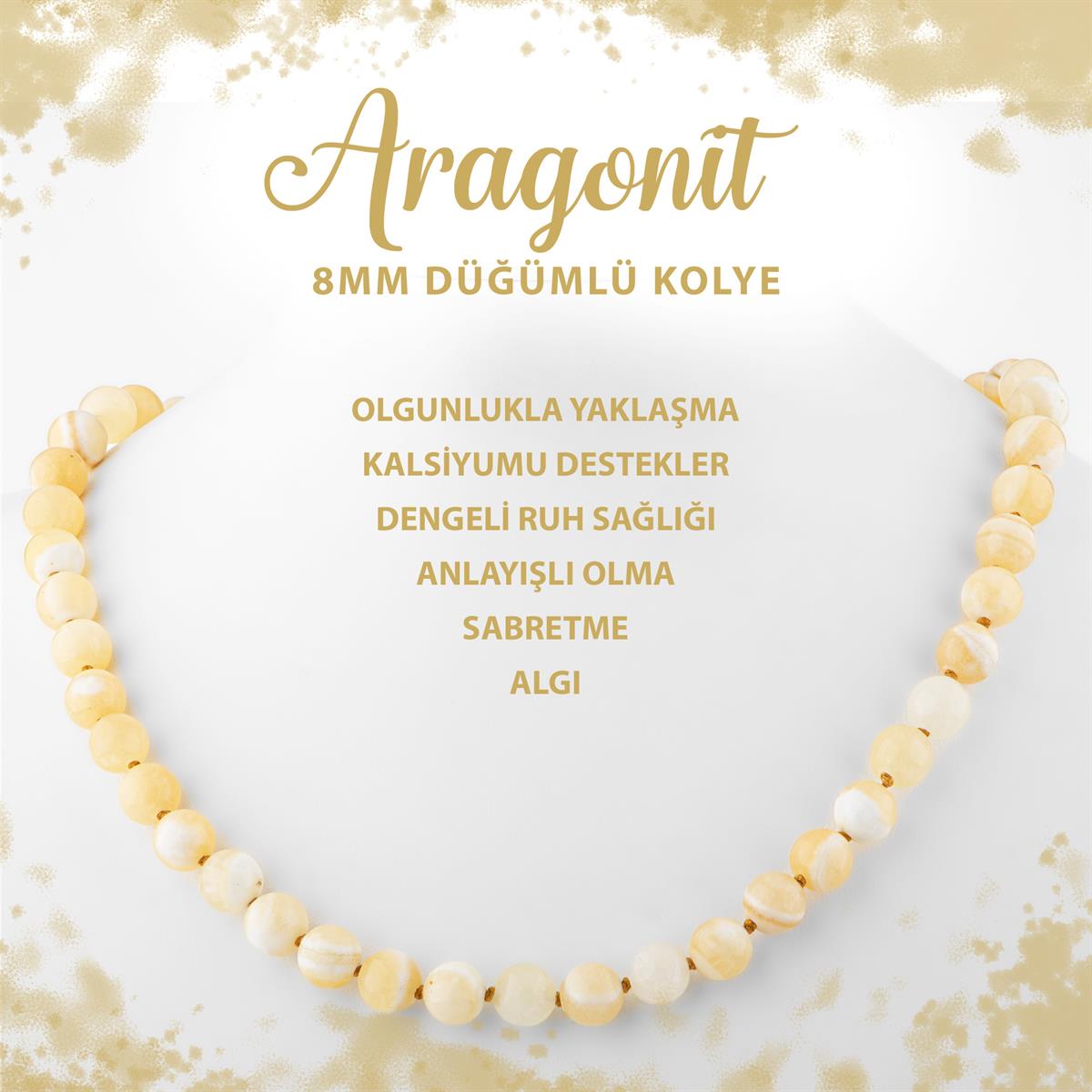 SERTİFİKALI Aragonit 8 mm Düğümlü Doğal Taş Kolye